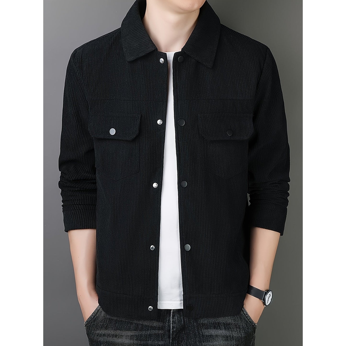 Men's Casual Chest Pocket Button Up Coat For Spring Fall