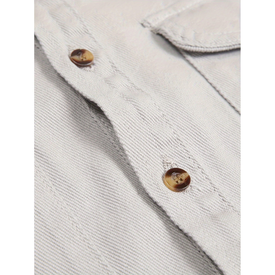 Men's Casual Cotton Long Sleeve Jacket Shirt With Pockets