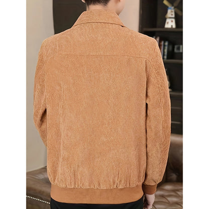 Men's Casual Flap Pocket Jacket, Chic Corduroy Lapel Jacket